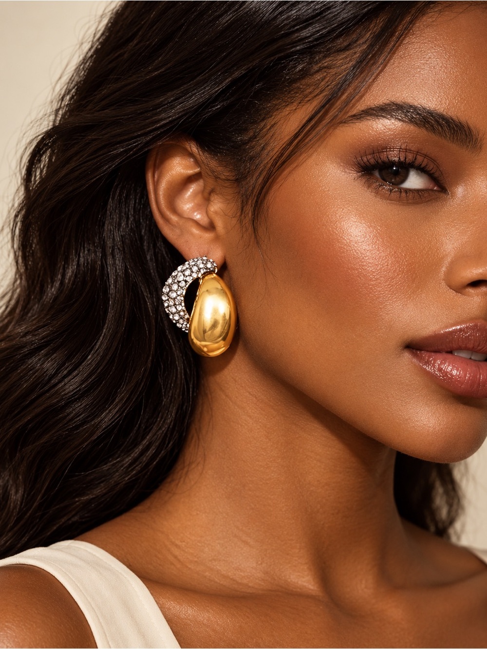 Gold Crystal Statement Hoop Earrings - Picture 2 of 5
